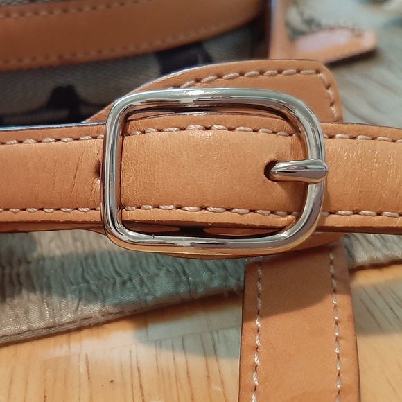 COACH mini navy canvas and tan leather bag - Picture 2 of 9